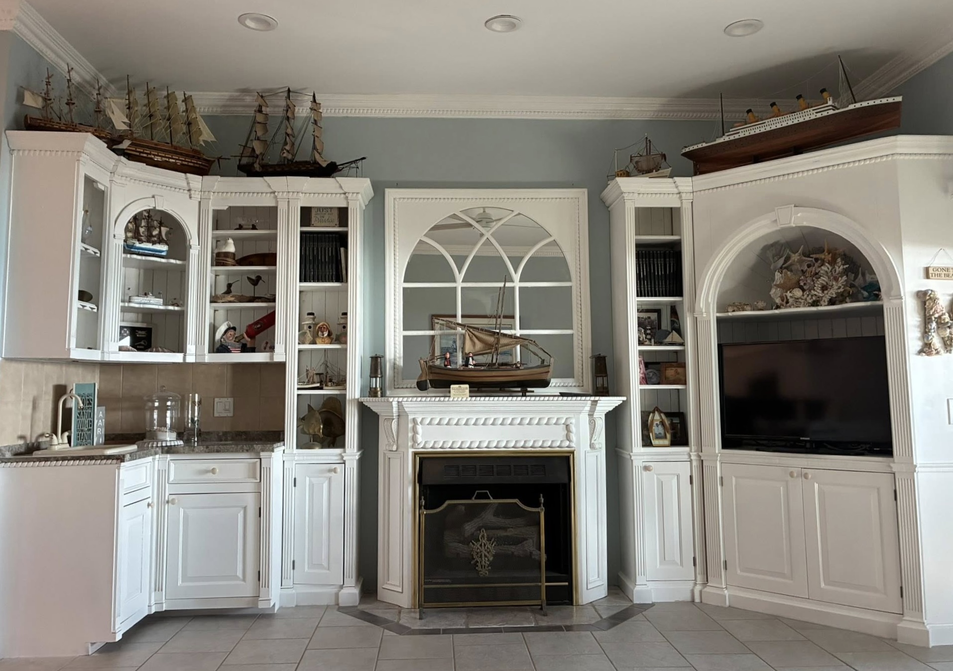 Interior painting project — white cabinetry and walls by Harvey's Restoration